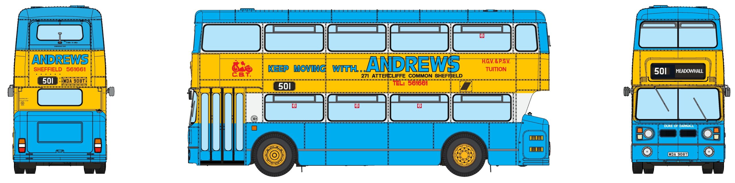 (image for) 901034 Fleetline #6908 – Andrews of Sheffield – 501 MEADOWHALL