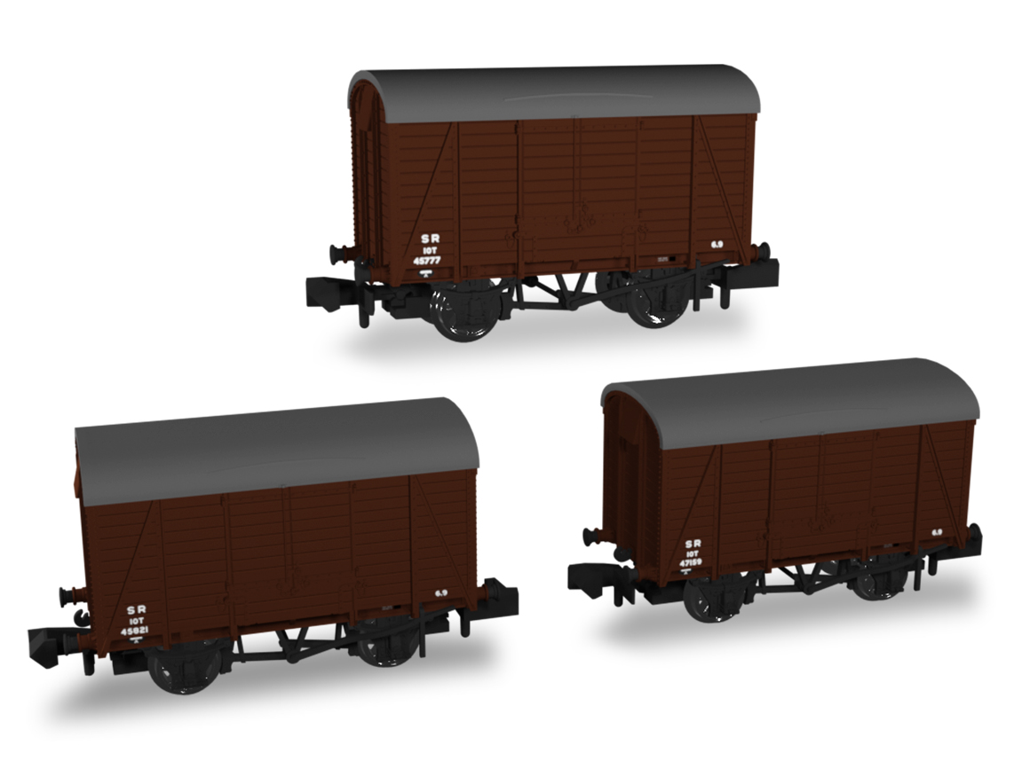 942012 SECR Wagons Pack 4 – SR post-36 Livery 10t Vans (Dia.142 (image for) 942012 SECR Wagons Pack 4 – SR post-36 Livery 10t Vans (Dia.142