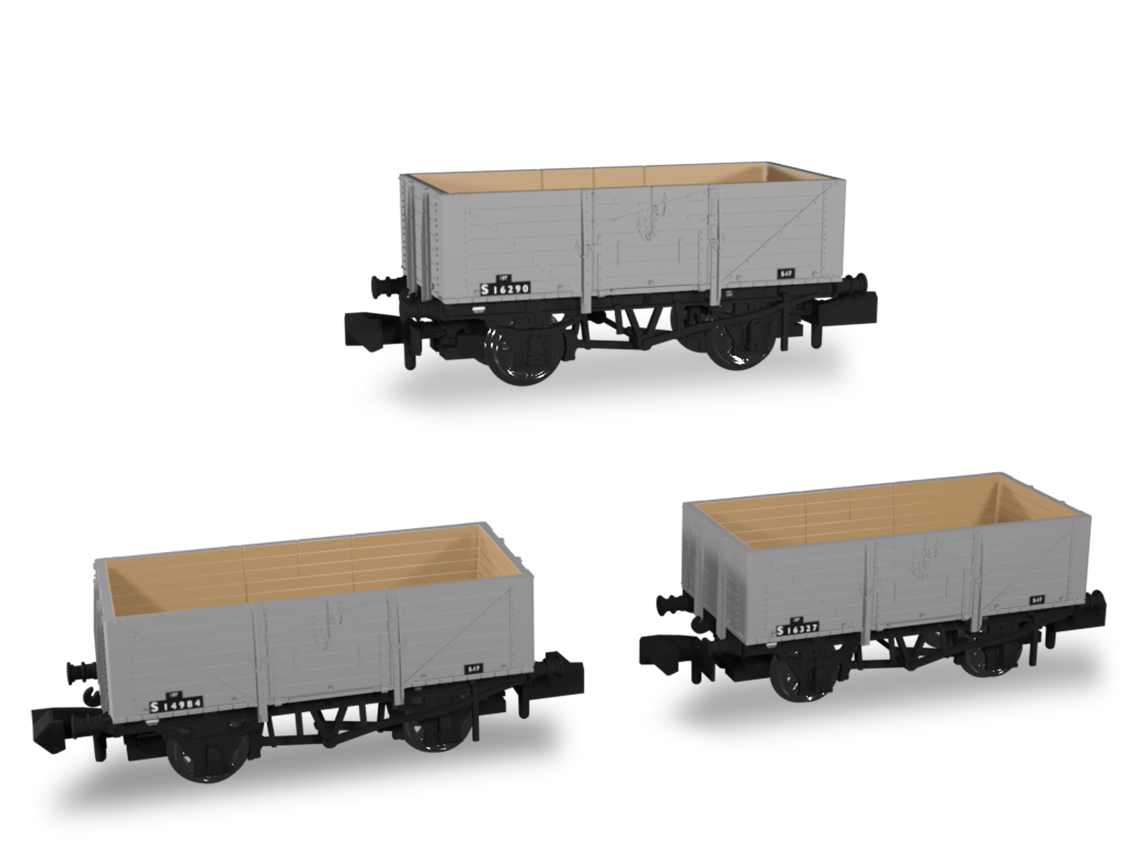 (image for) 942015 SECR Wagons Pack 3 – BR Livery 7 Planks (Dia.1355)