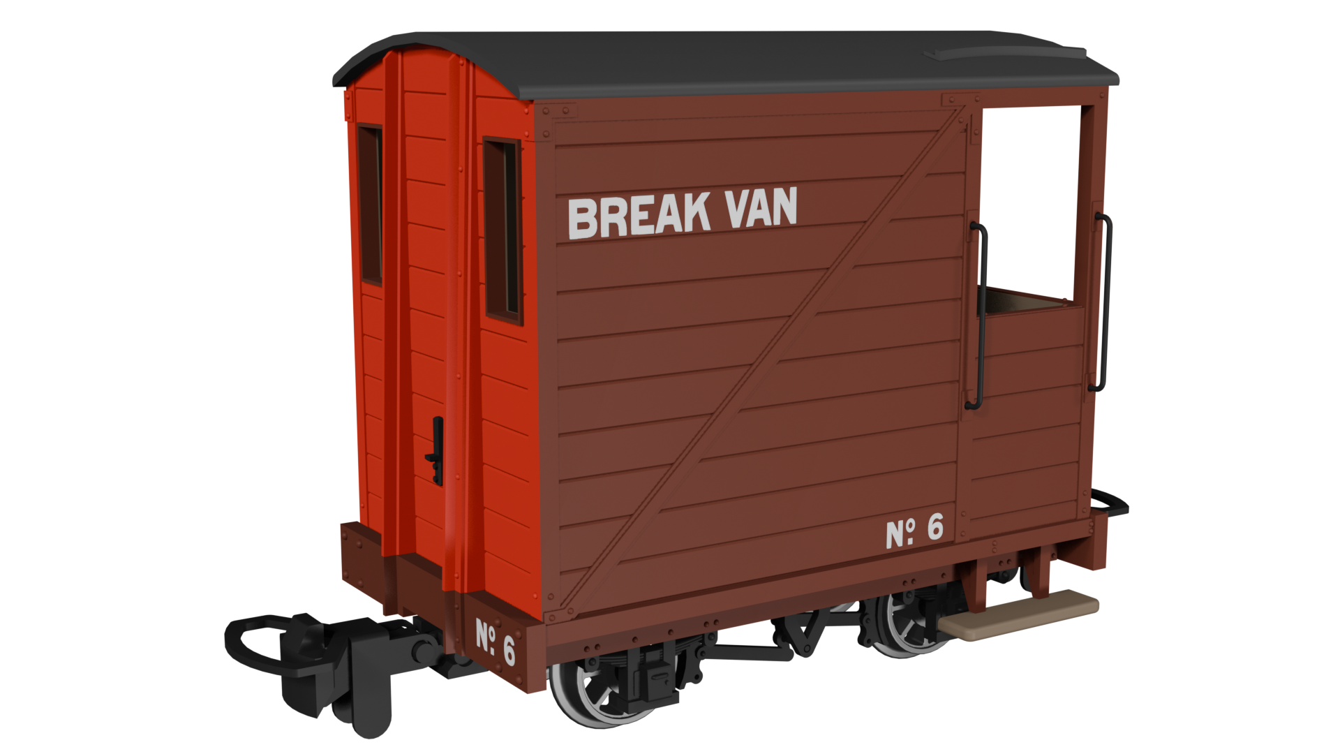 (image for) 990802 Single Veranda Brake Van – Brown with Red Ends No.6
