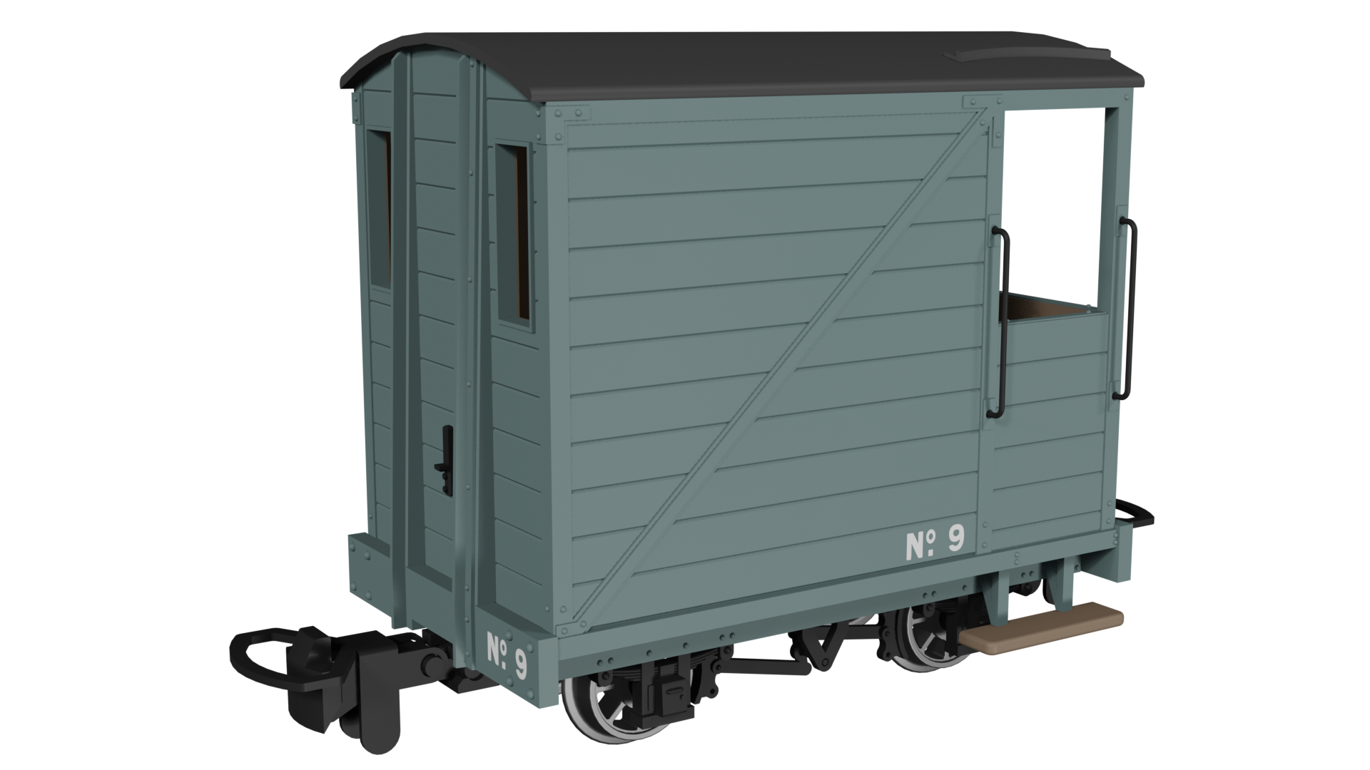 990803 Single Veranda Brake Van – Plain Grey No.9 (image for) 990803 Single Veranda Brake Van – Plain Grey No.9
