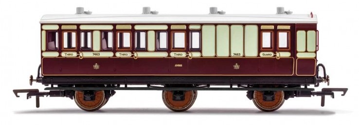 (image for) R40122 LNWR, 6 Wheel Coach, Brake 3rd Class, Fitted Lights
