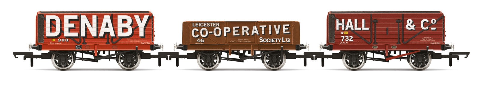 R60104 Triple Wagon Pack, Denaby Colliery, Leicester CoOp & Hall (image for) R60104 Triple Wagon Pack, Denaby Colliery, Leicester CoOp & Hall